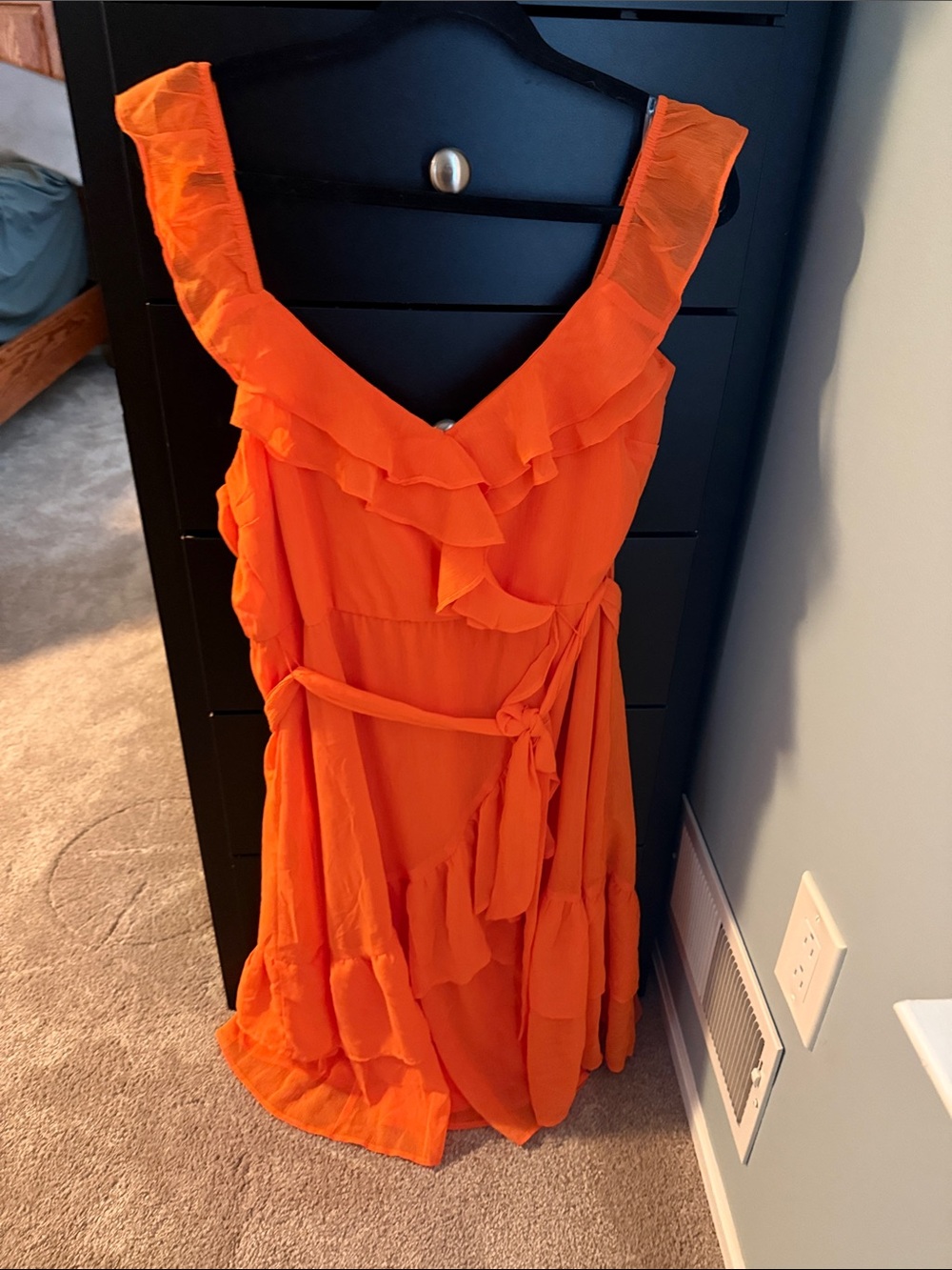 Cato Orange Ruffle Sleeveless Wrap Dress